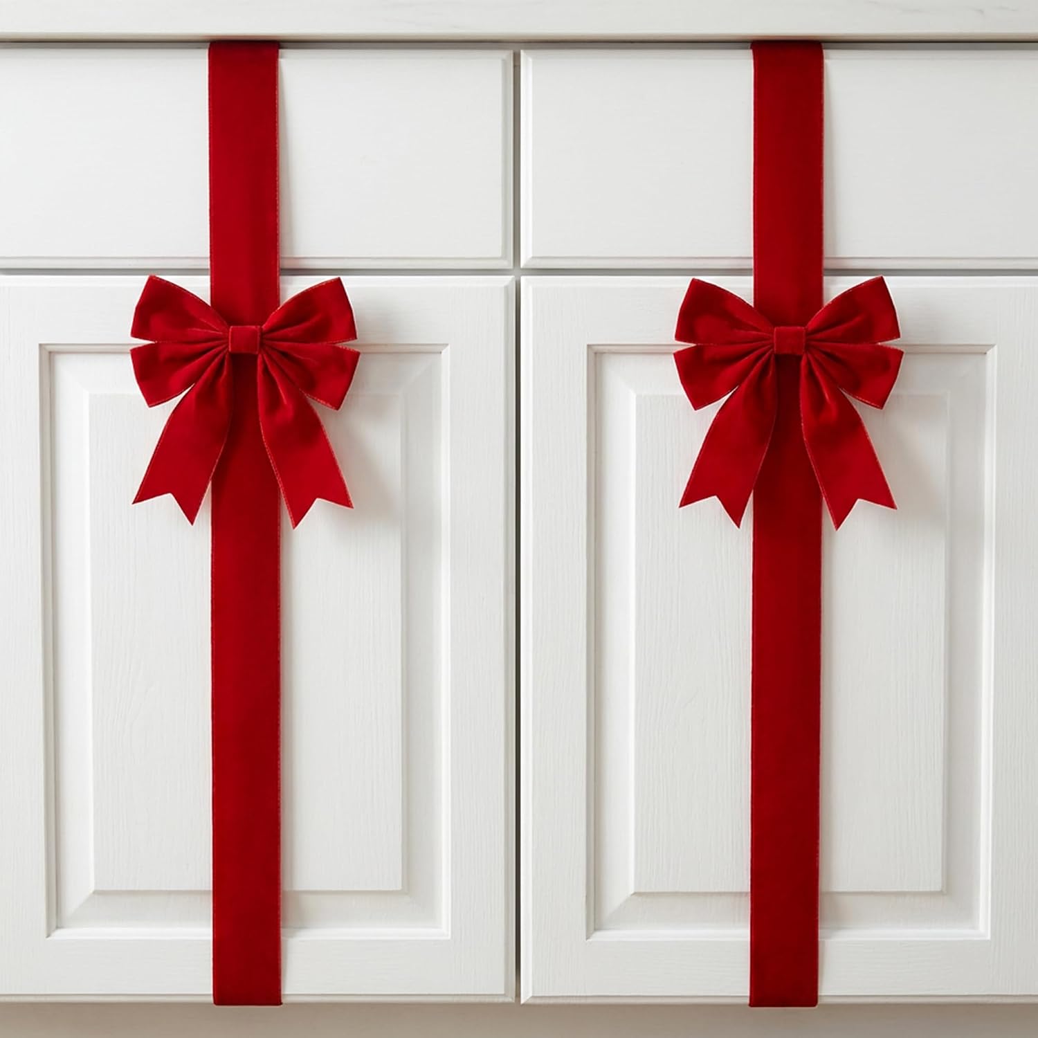 6 Pcs Christmas Cabinet Red Velvet Bow, Adjustable Kitchen Red Ribbon Decor
