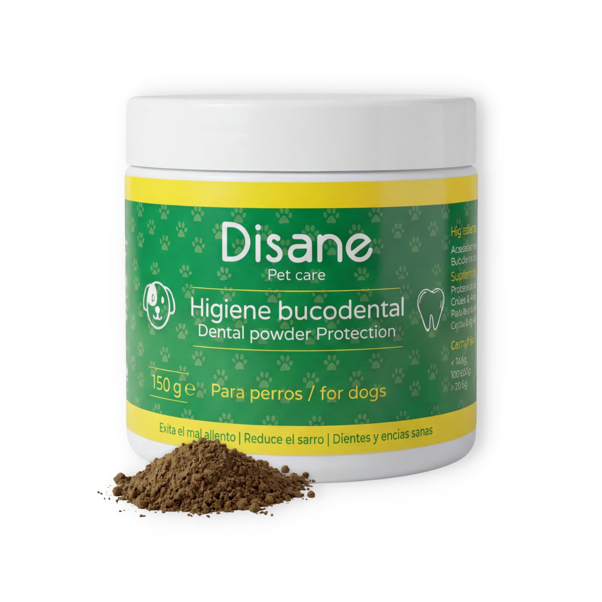 DISANE Higiene Bucodental Perros Maxi 180 Gramos | Suplemento en Polvo para Cuidado de Dientes y Encías para Perros| Combate el Sarro y la Placa de Perros | Eficaz contra el Mal Aliento de Perros
