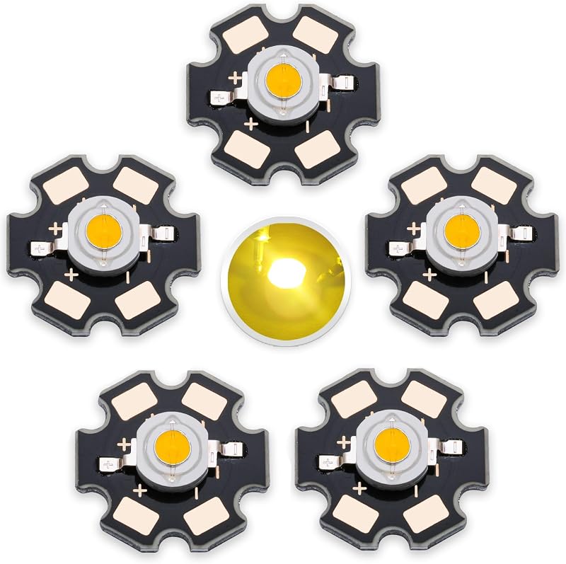 5PCS 3W Warm White LED Chip, High Power COB Bright Light Emitting Diode with Aluminum Plate 20mm Star PCB Base Heat Sink for Light Chip Replacement (700mA,3.0-3.4V,140deg,2800-3200K)