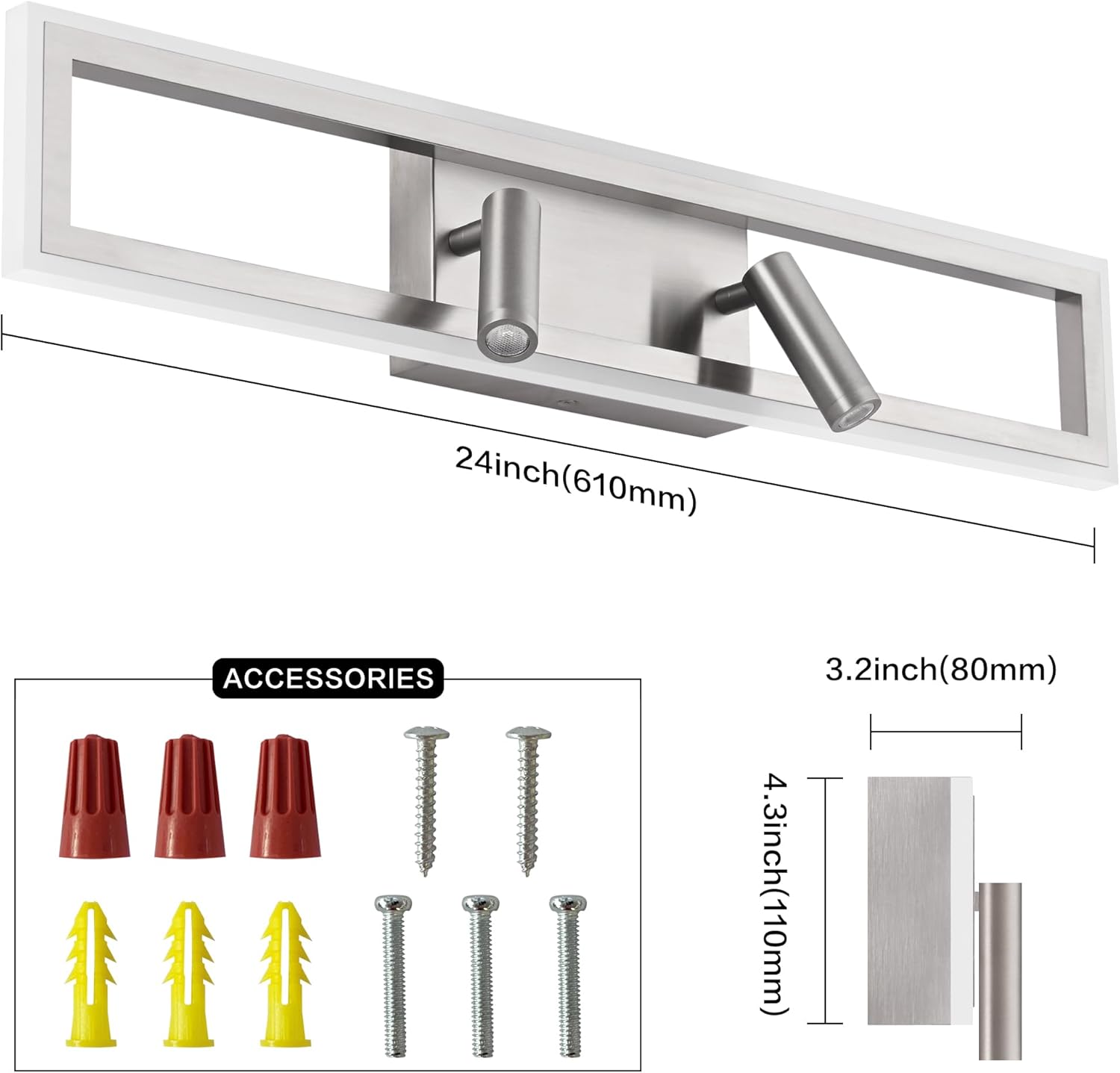 SOLFART Vanity Lights Bathroom Light Dimmable 24 Inch Brushed Nickel Led Lights for Bathroom Wall Light 6000K