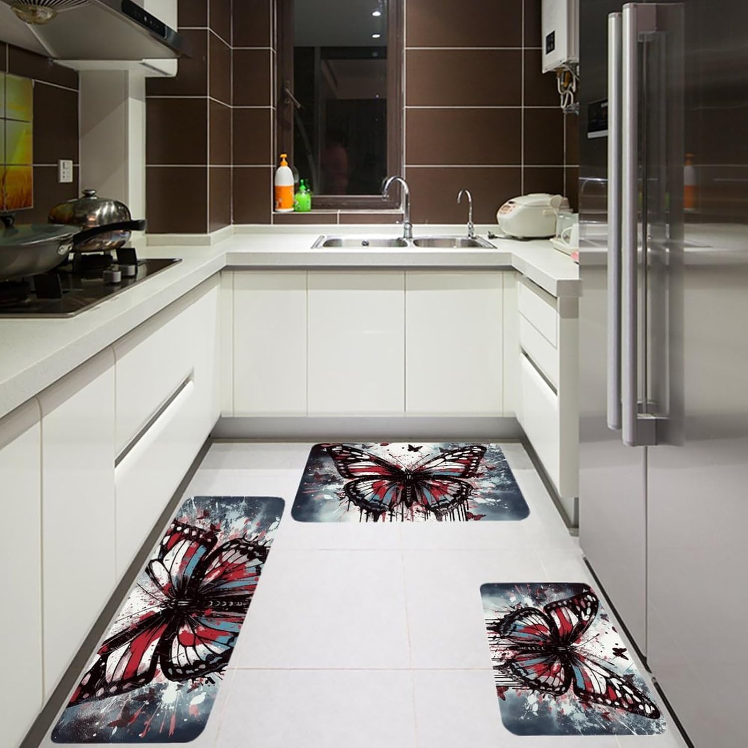 Butterflys Kitchen Mats for Floor 3 Pcs Kitchen Rugs