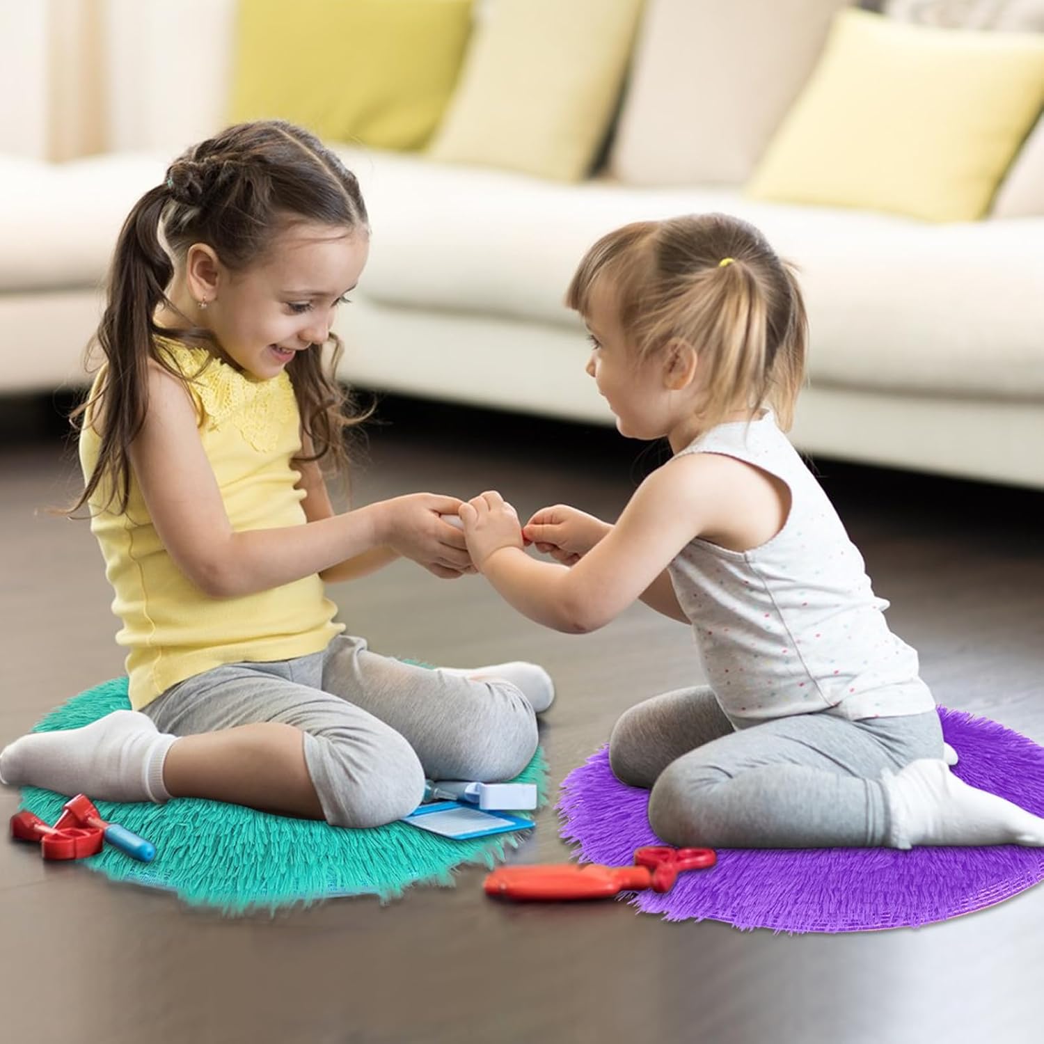 12 Pcs Kids Crazy Carpet Circle Seats Round Floor Mat Kids Floor Cushions 16 Inch, Soft Colorful Educational Classroom Rug for School Home Group Activity Learning Marker Playing Areas