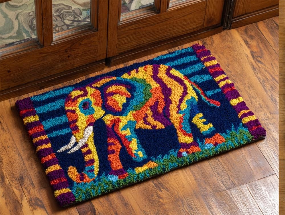 FWRTYCB 3D Latch Hook Rug Kit Elephant Pattern 20X15Inch