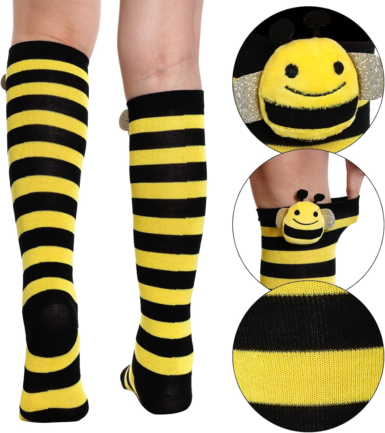 Toddler Kids Striped Knee High Bee Socks Cute Bee Yellow Striped Long Socks for Girls Boys