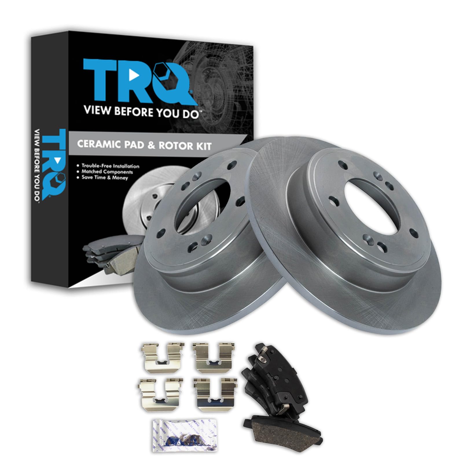 TRQ Rear Ceramic Brake Pad and Rotor Set Compatible with 17-20 Hyundai Elantra Limited 18-20 Elantra Value Edition 18-20 SEL 20-22 Kia Soul LX EX 20-24 Hyundai Venue with Rear Disc Brakes