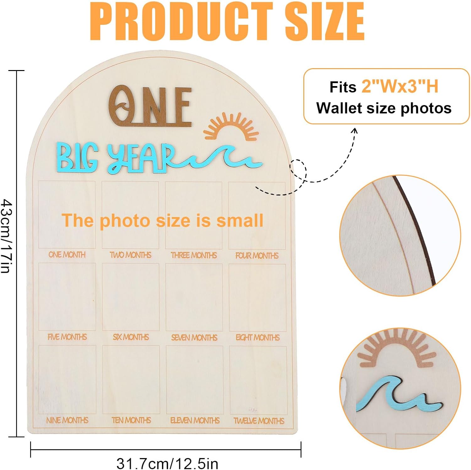My First Year Photo Board Frame Milestones, One Year Birthday Wooden Photo Board, 12 Monthly Picture Frame Baby Wood Acrylic Sign 1st First Birthday Decorations for Girl Baby Keepsake Gifts(SyleA) image 5