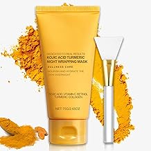 Kojic Acid Turmeric Collagen Night Wrapping Mask, Turmeric Overnight Peel Off Mask with Brush, Deep Hydrating & Brightening, Nourishes Dull Uneven Skin & Improved Elasticity with Hydrolyzed Collagen
