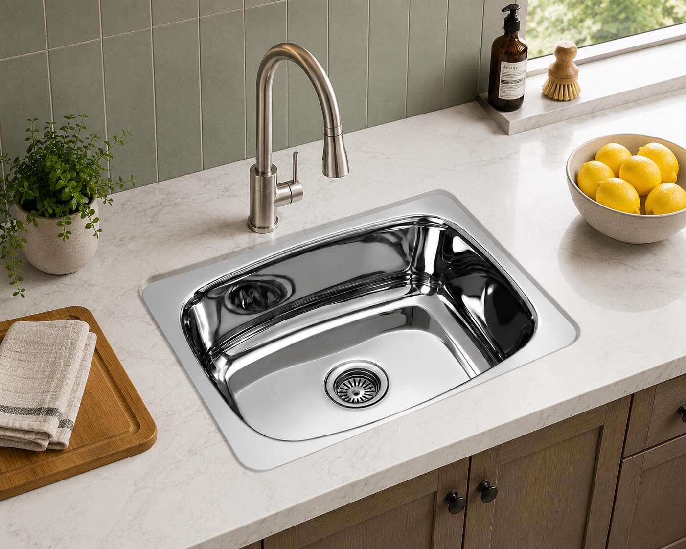Stainless Steel Kitchen Sink 24x18 Inch | Large Single Bowl Sink for Kitchen | With Waste Coupling & PVC Drain Pipe | Durable & Corrosion Resistant-image-21