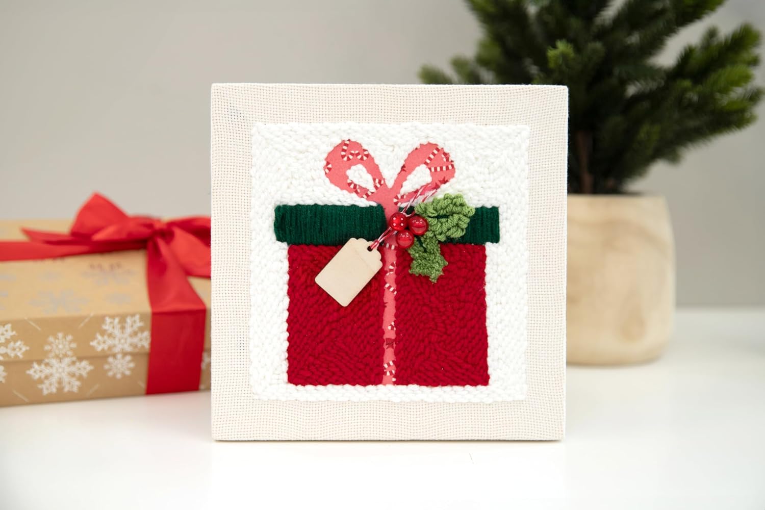 Kimberbell Punch Needle Kit – Gift The Season - Complete DIY Holiday Punch Needle Set with Tool, Monks Cloth, Frame, Embellishments & Yarns – Christmas Holiday Embroidery Craft
