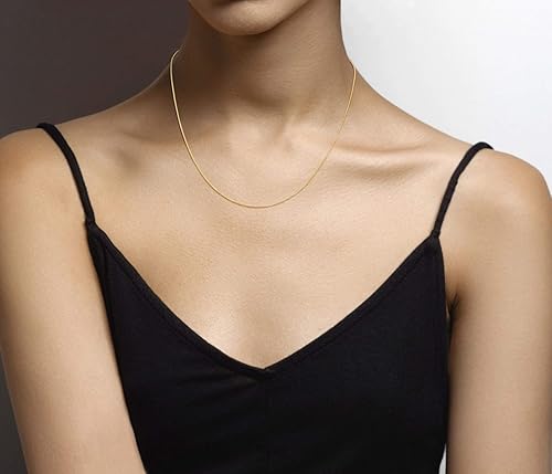 Miniatura 4 de Miabella 925 Sterling Silver or 18Kt Yellow Gold Over Silver Italian 1mm Adjustable Solid Thin Bolo Box Chain Necklace for Women Made in Italy