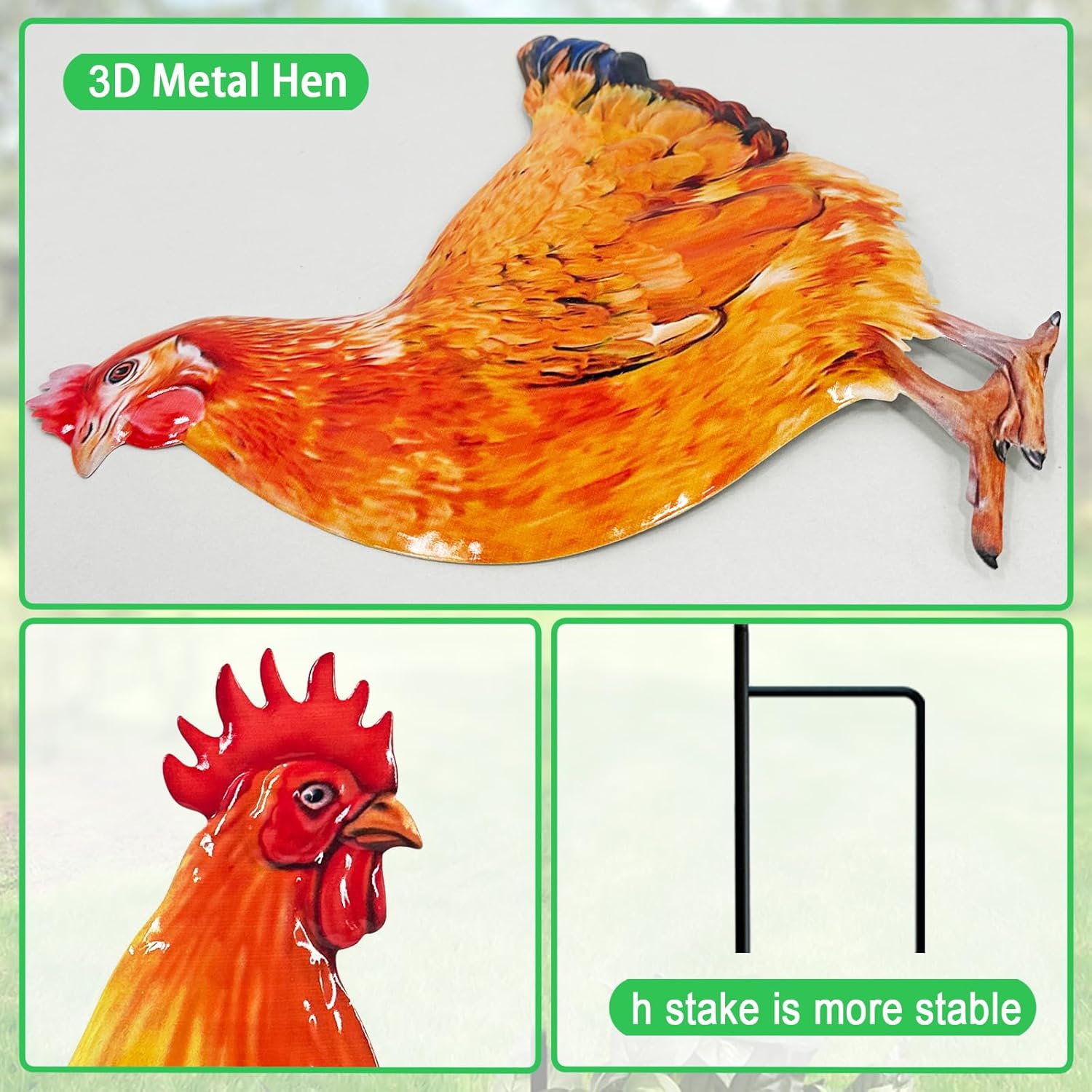 Metal Chicken Outdoor Decor,4 Pack Realistic Hen and Rooster Yard Stakes for Outside,Patio,Garden and Lawn Ornaments