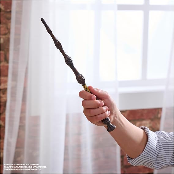 Wizarding World Harry Potter Authentic Albus Dumbledore Plastic Wand with Hogwarts Holder 12 Inch Toy for Ages 14 and Up Fan Merchandise Gold