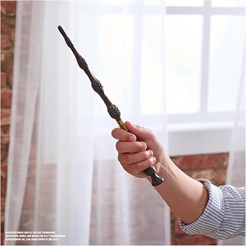 Wizarding World Harry Potter Authentic Albus Dumbledore Plastic Wand with Hogwarts Holder 12 Inch Toy for Ages 14 and Up Fan Merchandise Gold