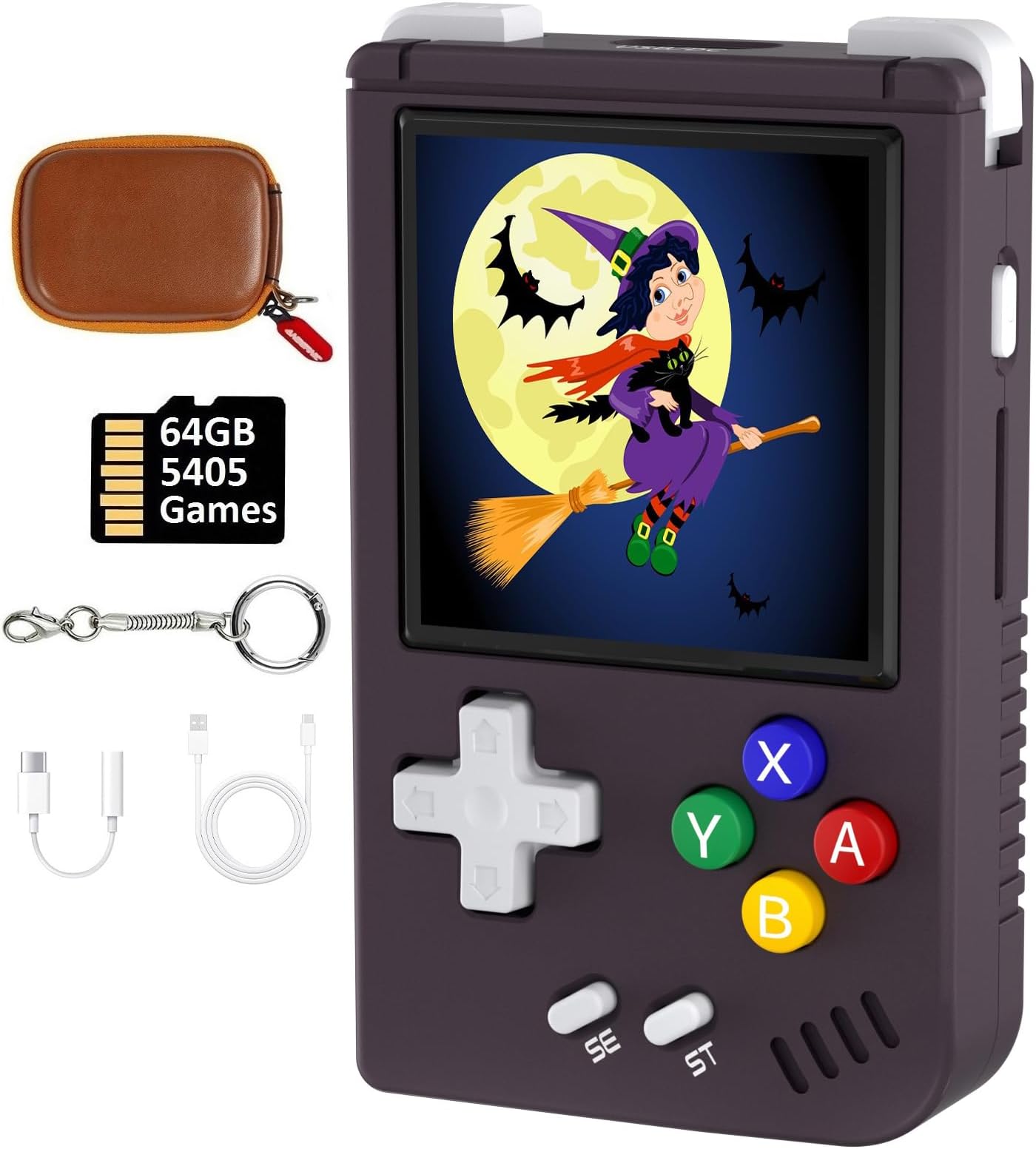 RG Nano Retro Handheld Game Console , Aluminum Alloy CNC Support Clock , Music Player Function 1.54 Inch IPS Screen 64G TF Card 5405 Games with Portable Bag (Purple)