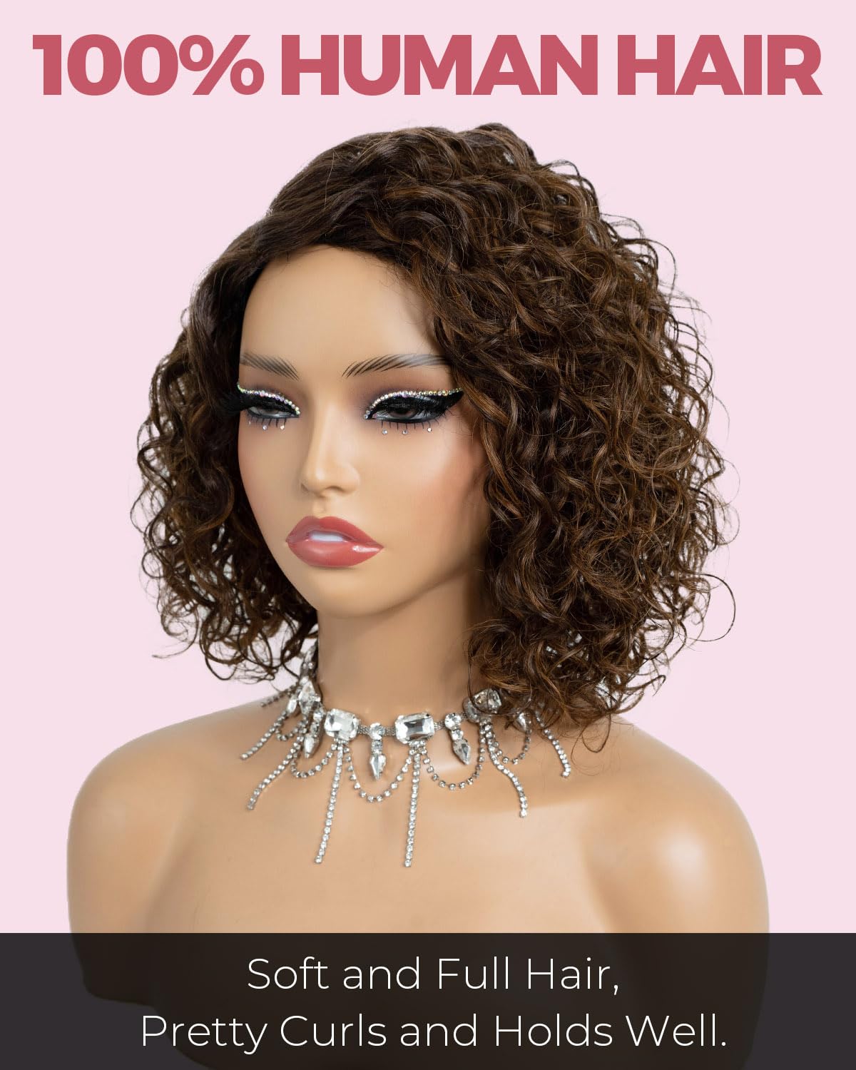 Style Icon Short Water Wave Wigs Human Hair Side Part Lace 12 inch Brown Curly Bob Wigs Glueless Wear and Go Wig for Women C-Lace (Color:P4/30) - Image 2