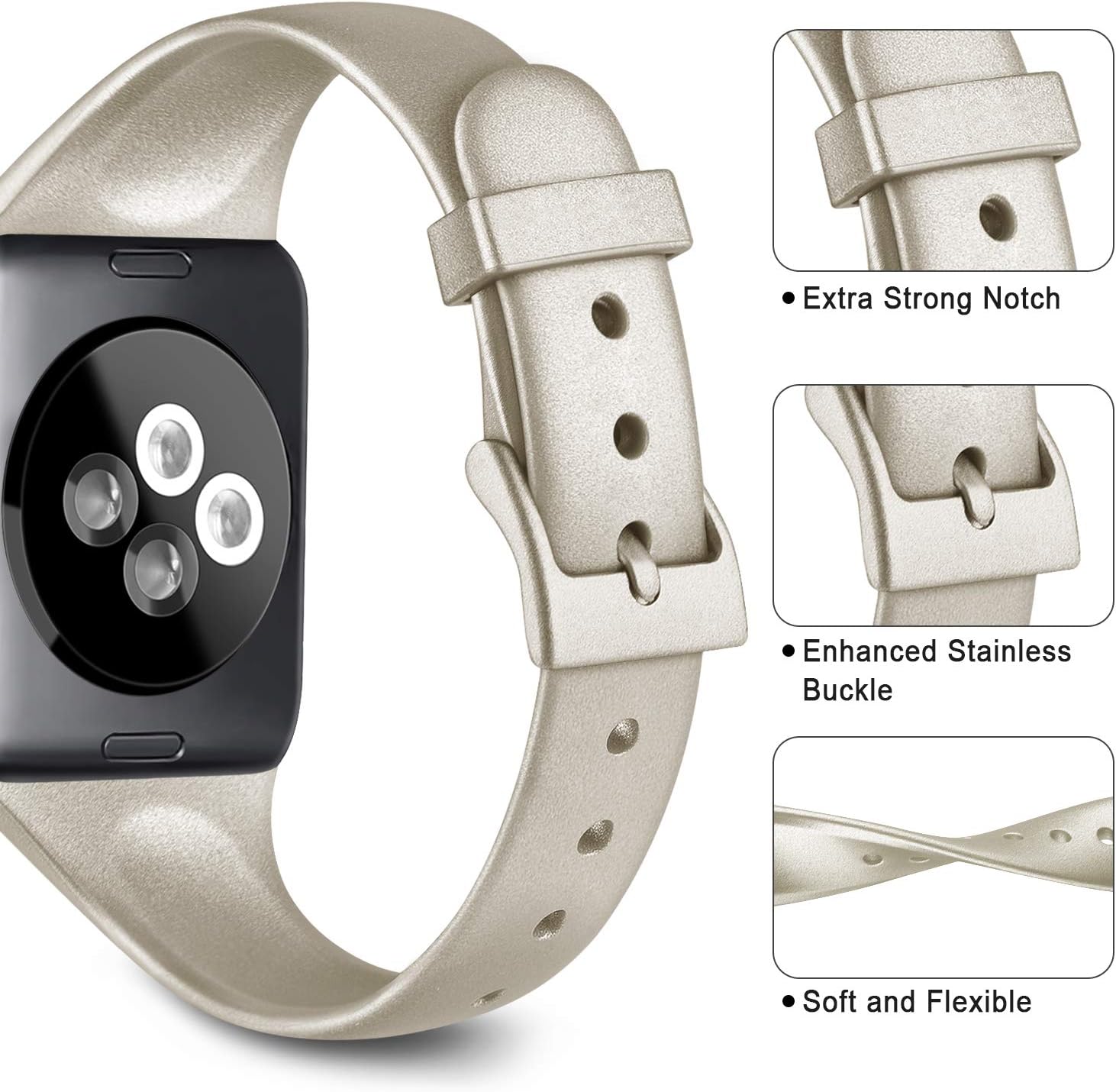 3 Pack Bands Compatible with Apple Watch Band 38mm 40mm 42mm 44mm, Slim Thin Narrow Soft Silicone Replacement Strap for iWatch Series 6 5 4 3 2 1 SE (.Rose Gold/Champagne Gold/Silver, 38mm/40mm-S/M)