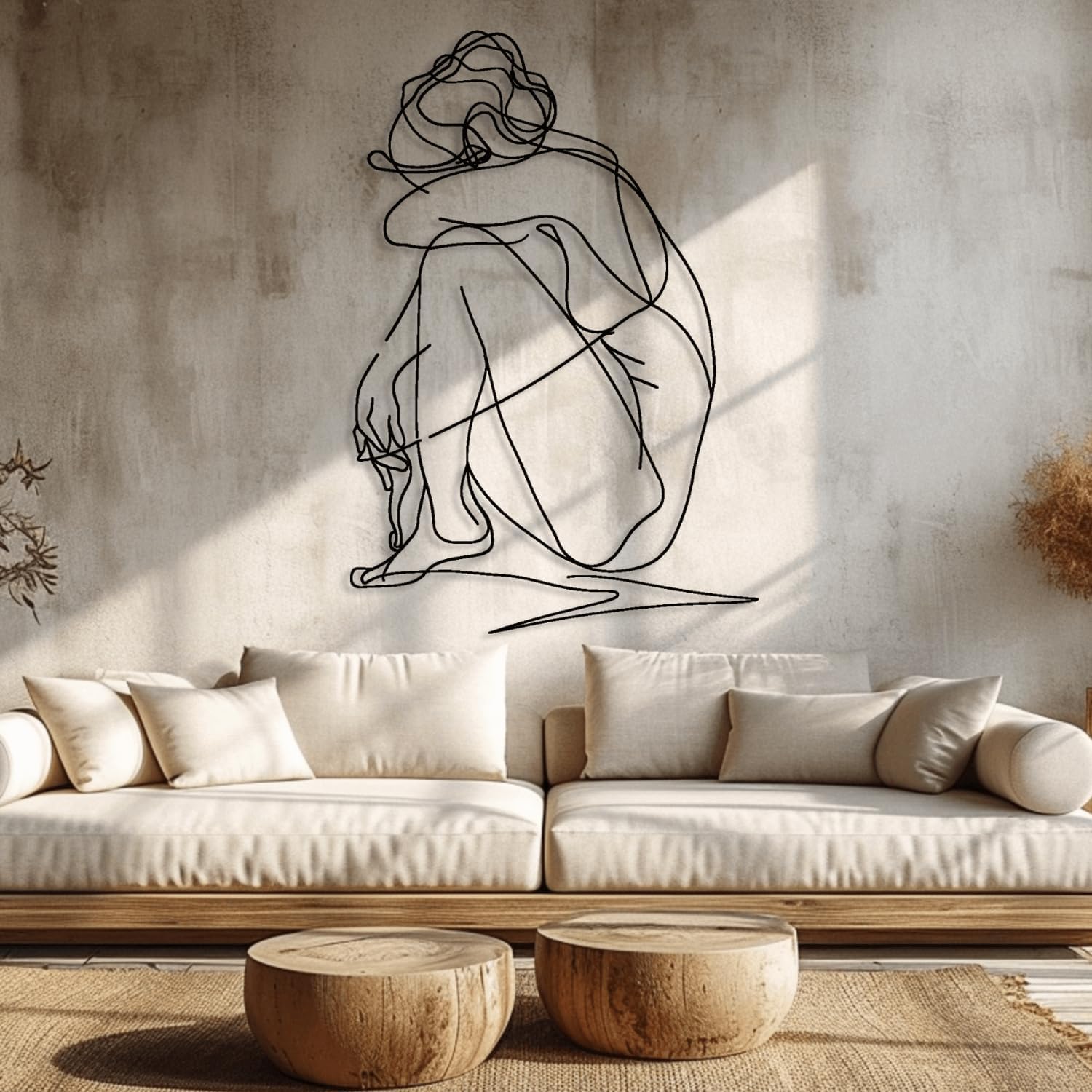 Décoration murale métal minimaliste pour grand mur vide - Silhouette femme noire moderne