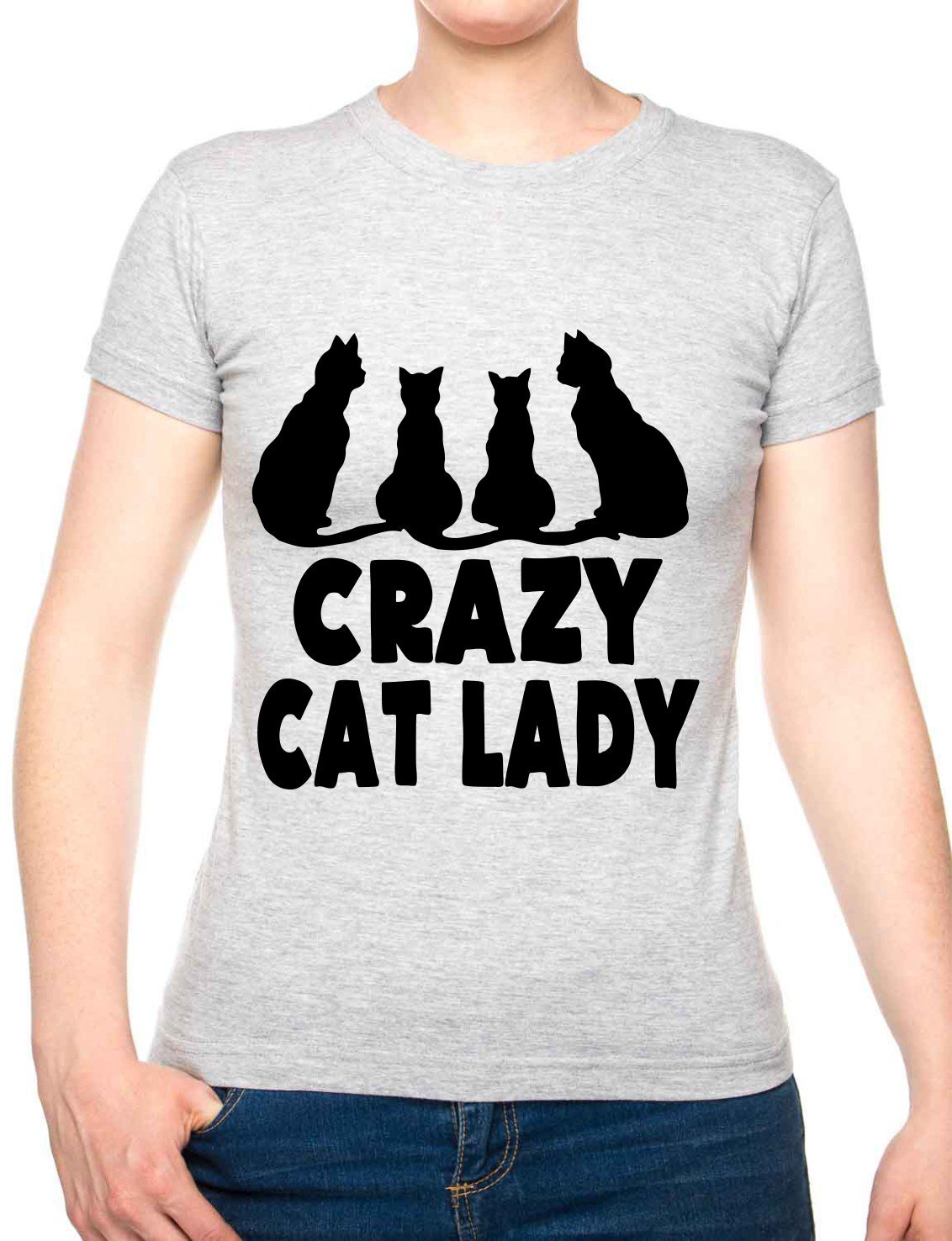 Crazy Cat Lady Ladies T Shirt Unisex Fit XX-Large Grey Black Text