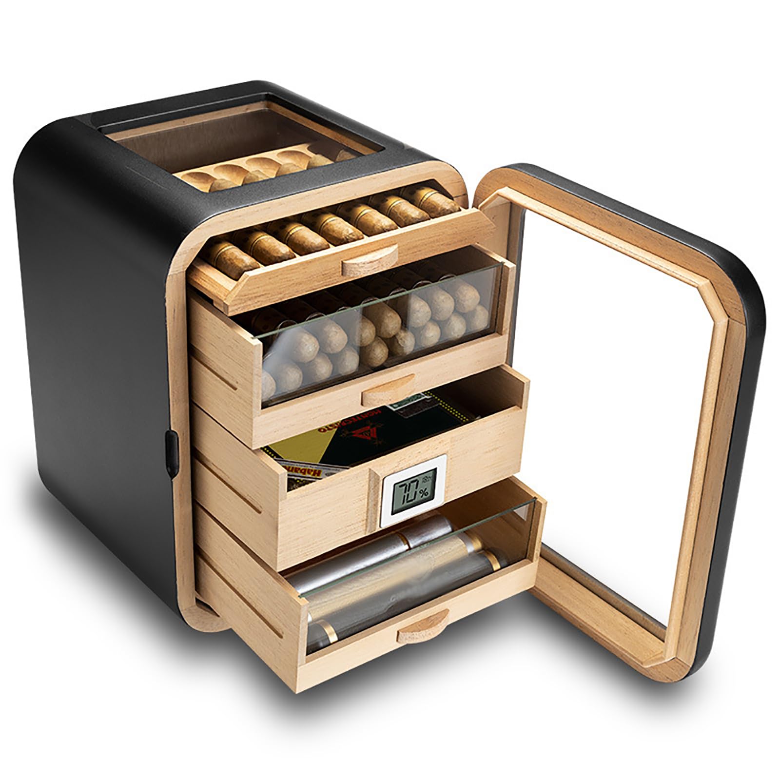 Zigarren Humidor Schrank, Elektronischer Humidor mit Hygrometer, 110 Zigarren Kapazität, 360° Luftzirkulation, ideal für Zuhause, Bar, Party
