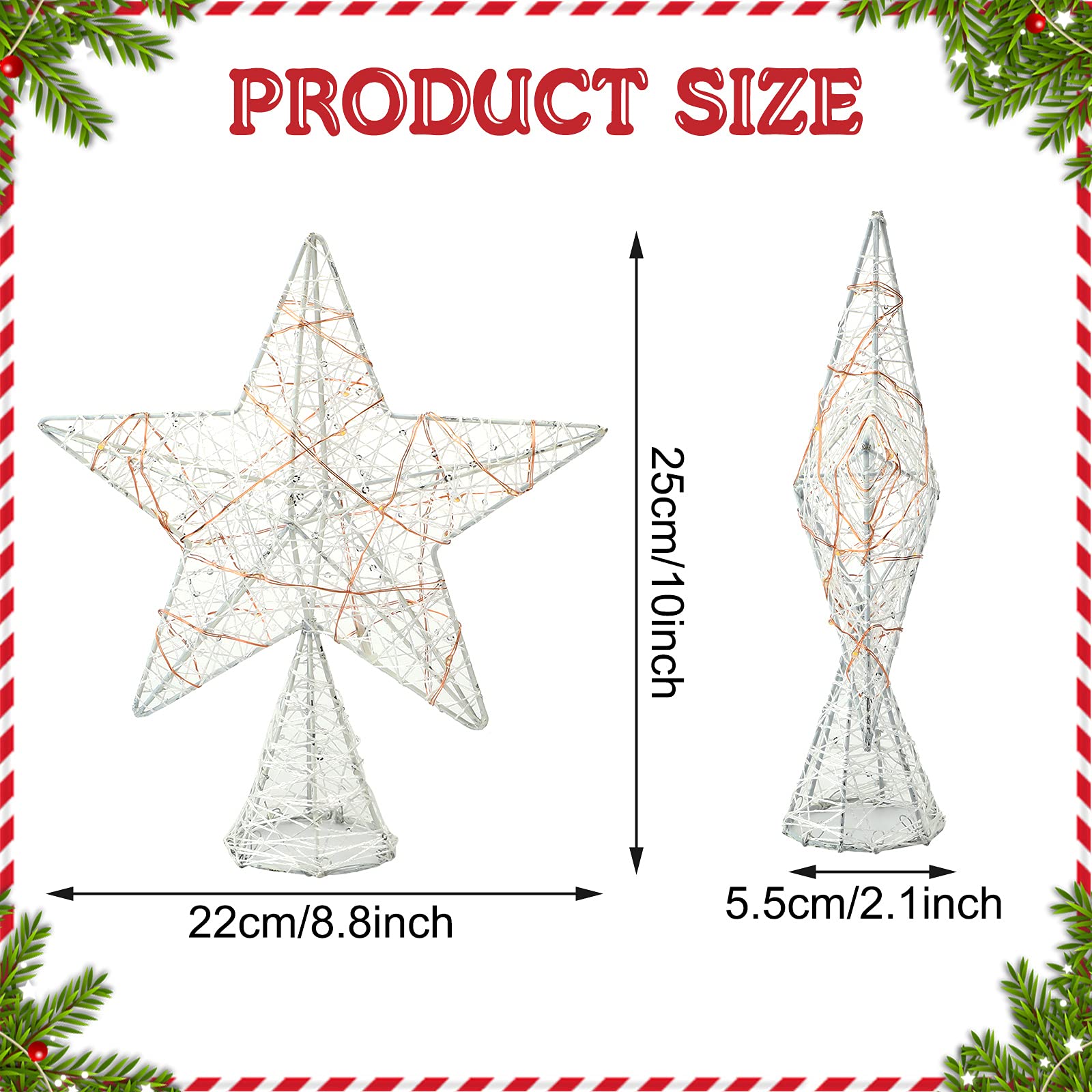 10 Inch Christmas Star Pentagram Tree Topper with Warm LED Lights for Xmas Tree Decorations (White)