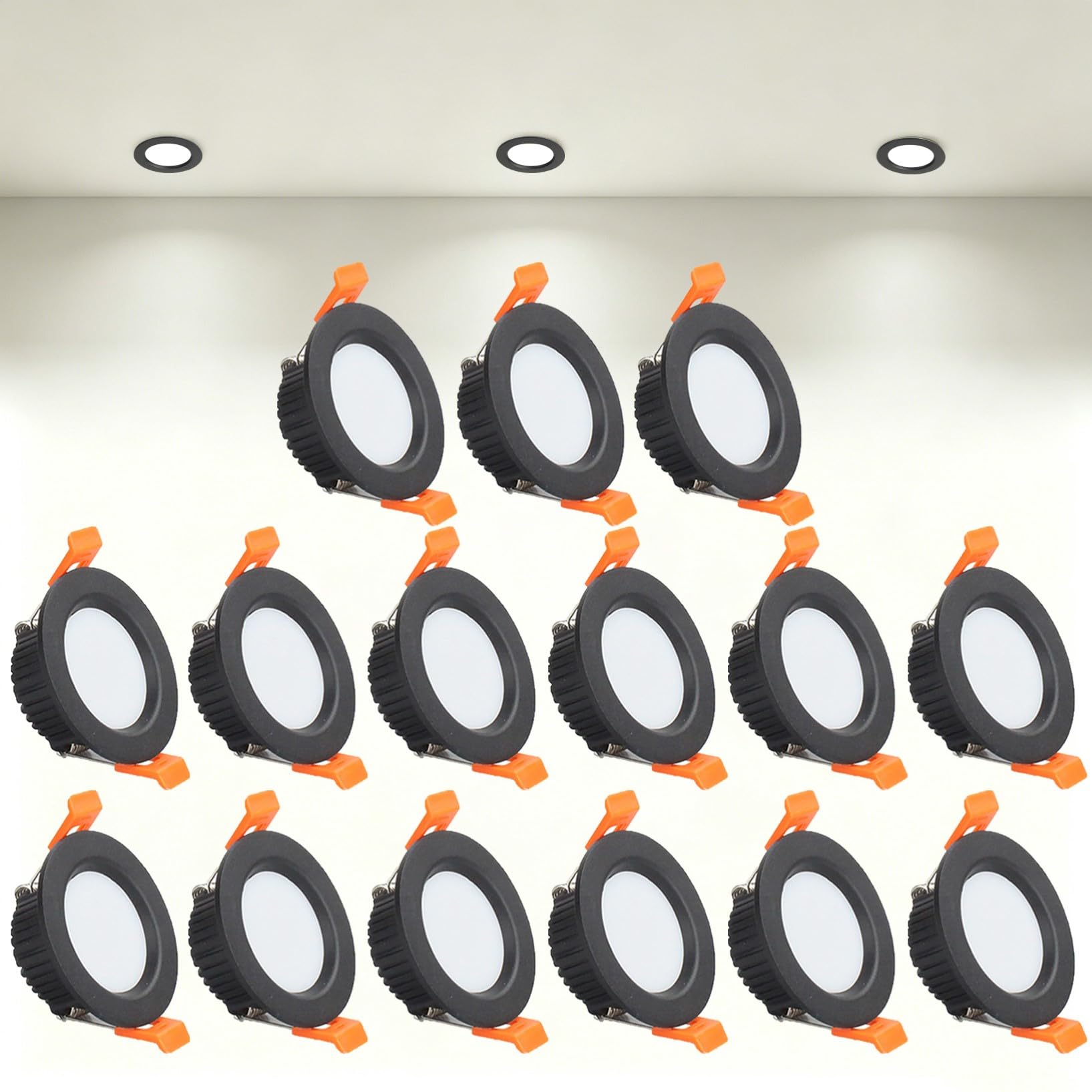 VOGHMOLD 3W Ultra Slim LED Downlight Recessed Ceiling Light 2 inch, 4000K Spot Lights Black Aluminum Trim, Cut Φ50-55mm, AC110-240V Panel Lighting for Office Hallway Closet, 15 Pack