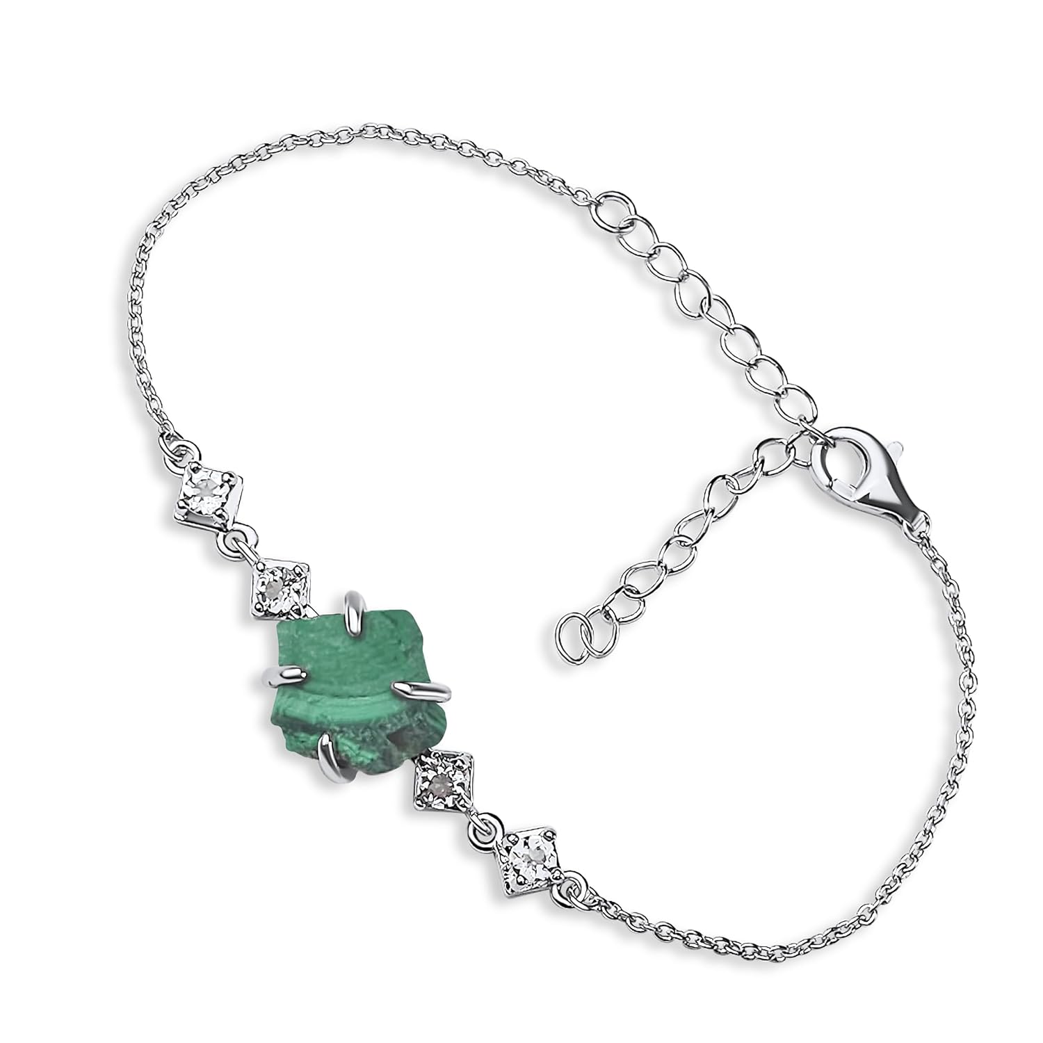 Raw Malachite Chain Bracelet Birthstone Gift for Her on Valentine Birthday Christmas Anniversary Mothers day Uniquelan Jewelry (malachite, white-gold)