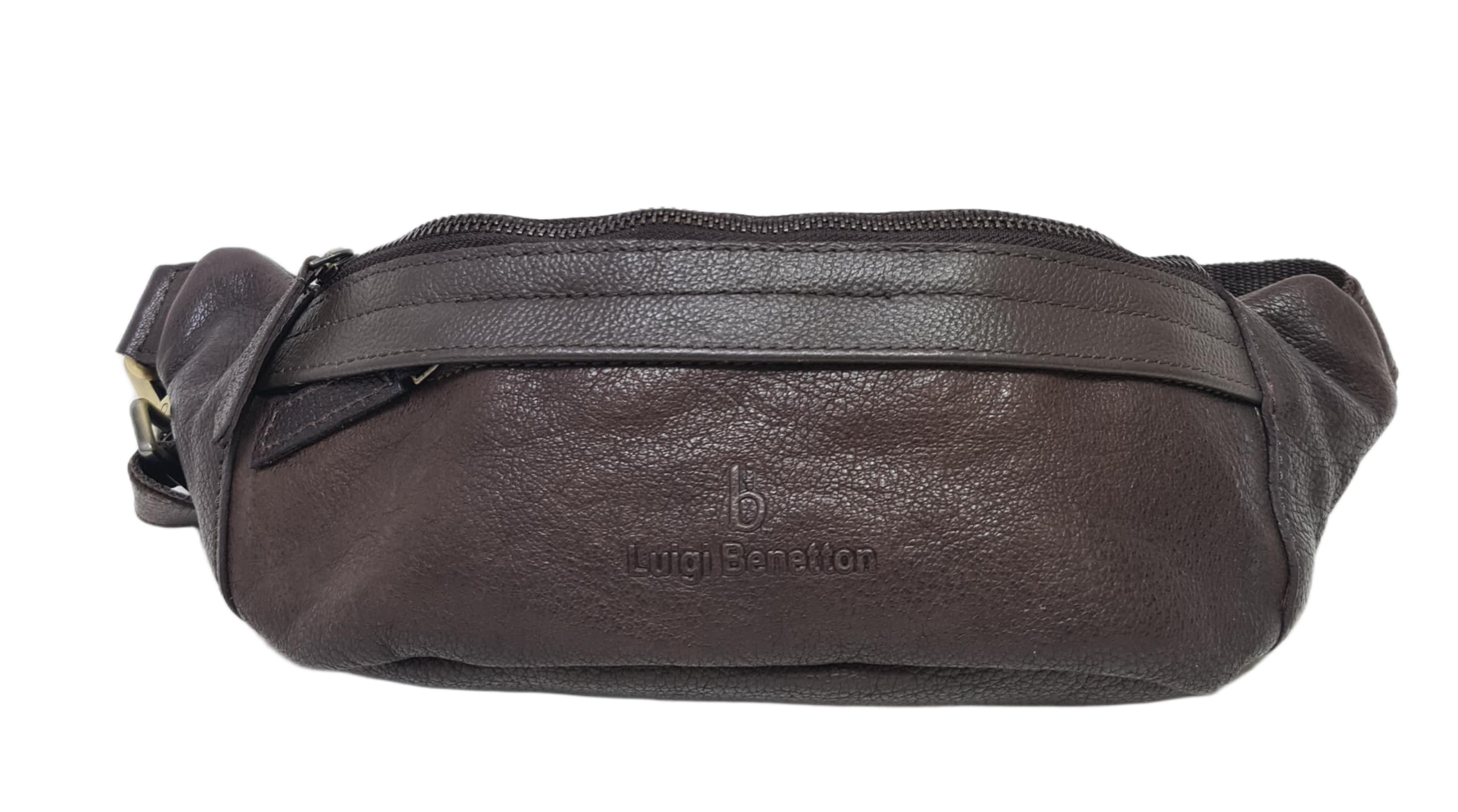 Luigi Benetton Marsupio Uomo 100% Pelle Bovina, con Tasche Frontale e Posteriore con Zip, Cintura Regolabile, Dimensioni 30x10x8,5 cm, Nero,Marrone e Testa di Moro. ART. 111023