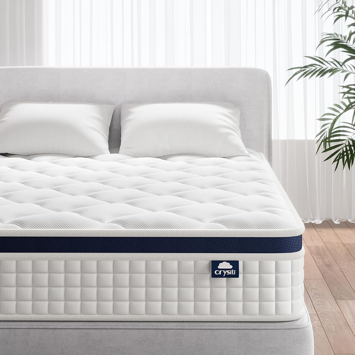 Crystli Matelas hybride de 25 cm, soutien ferme moyen, soulage la pression et la douleur de tous les dormeurs, certifié CertiPUR-US, soutien à bords renforcés, isole les mouvements, grand lit