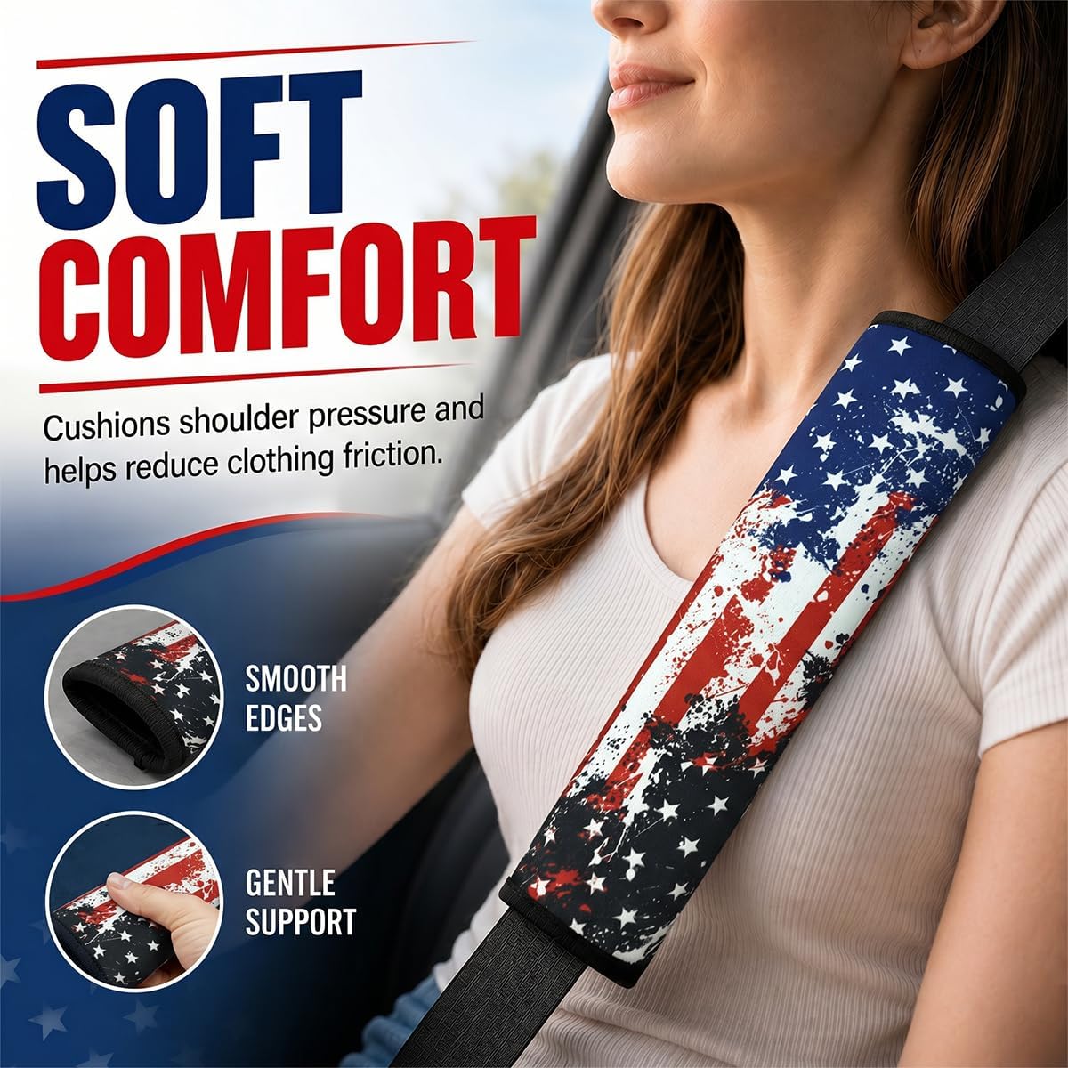 2PCS American Flag Car Seat Belt Cover Pads, Soft Comfortable Shoulder Strap Protection Cushions for Driving, Universal Vehicle Interior Decoration Accessories for Car, SUV, Truck(Style5)