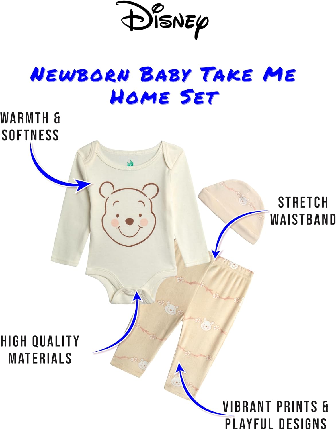 Disney Newborn Baby Take Me Home Set - 3 Piece Newborn Outfit Minnie Mouse, Mickey Mouse, and Winnie the Pooh (Sizes: 0-9M)