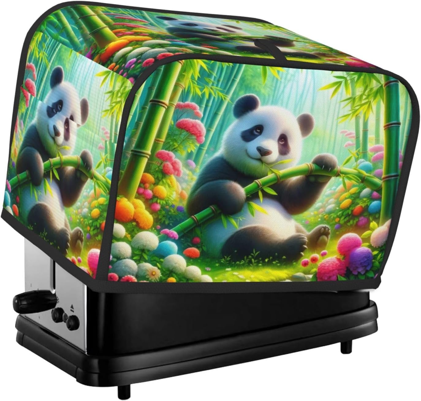 Panda Colorful Flower Bamboo Toaster Cover 2 Slice, Waterproof Storage Bag for Small Kitchen Table - Home Decor and Ideal Gifts for Kitchen Organization