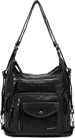 BARCELONA 21K Wash Leather Both Back and Shoulder Women's Bag 1580-6 Black