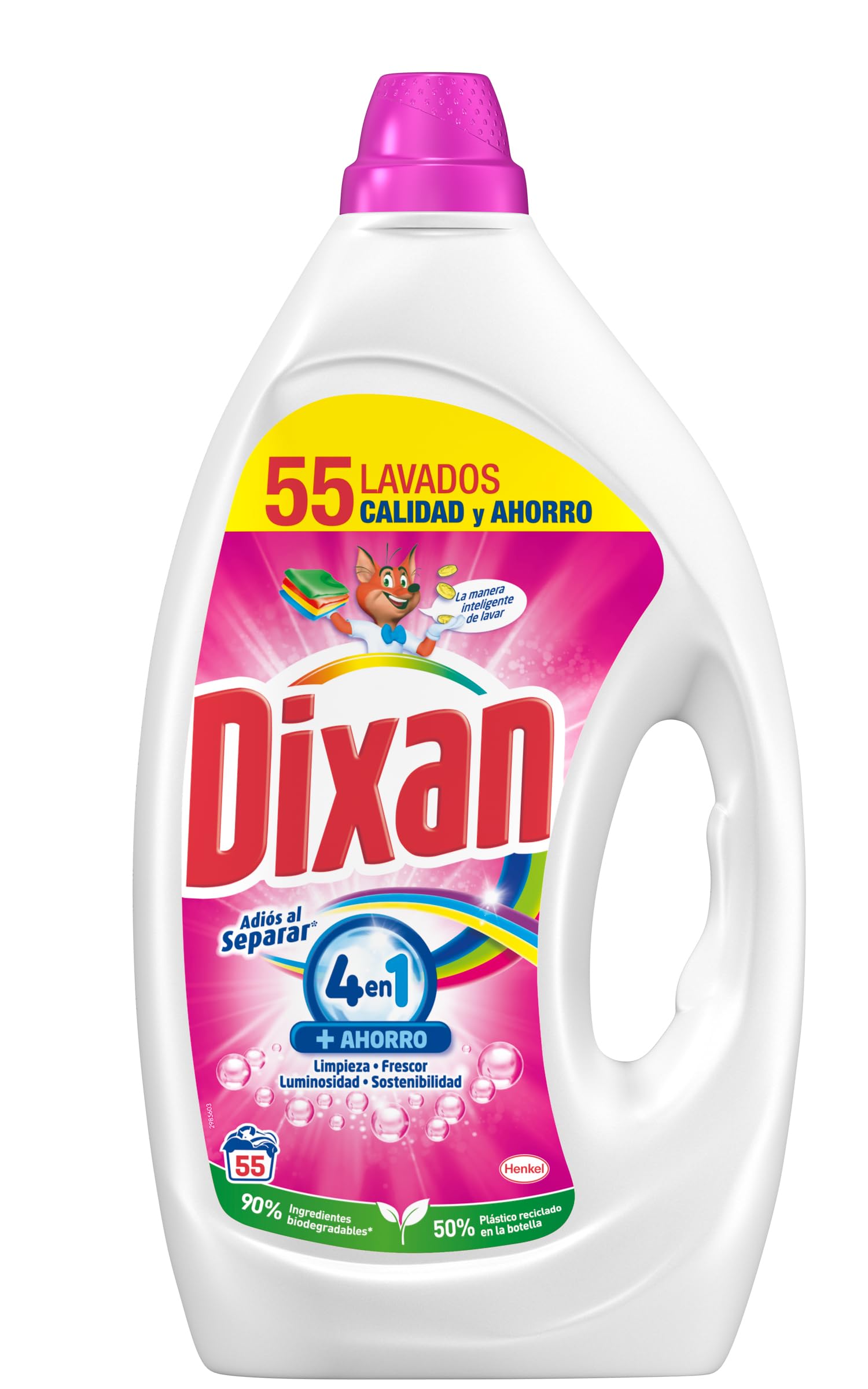 Dixan Gel Adiós al Separar Total 4+1, Detergente Líquido para Lavadora 55 Lavados, jabón líquido para la ropa de color, limpieza, luminosidad, frescor y sostenibilidad