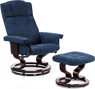 MCombo Manual Swivel Recliner with Ottoman, Chair Ottoman Set for RV Small Spaces, Living Room, Bedroom, Office 9019 4919 (Textile, Blue)