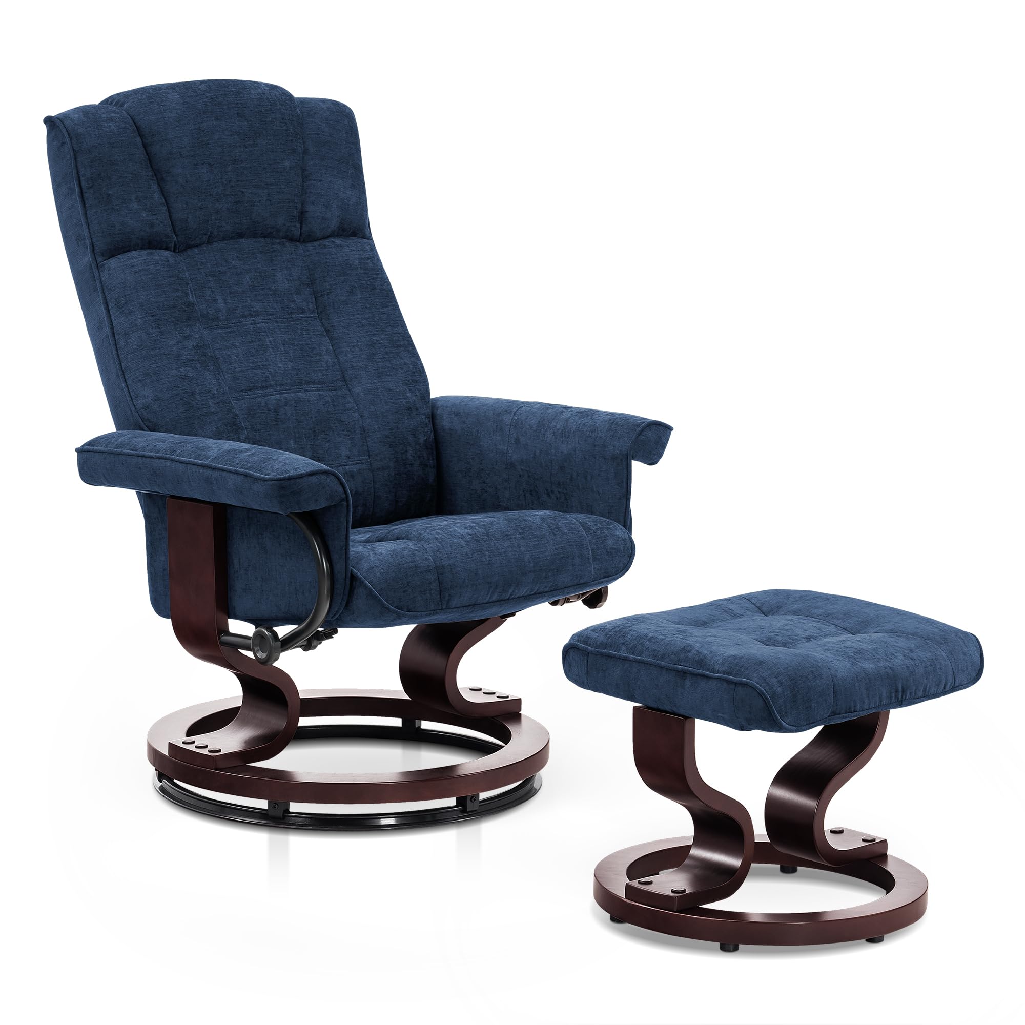 MCombo Manual Swivel Recliner with Ottoman, Chair Ottoman Set for RV Small Spaces, Living Room, Bedroom, Office 9019 4919 (Textile, Blue)