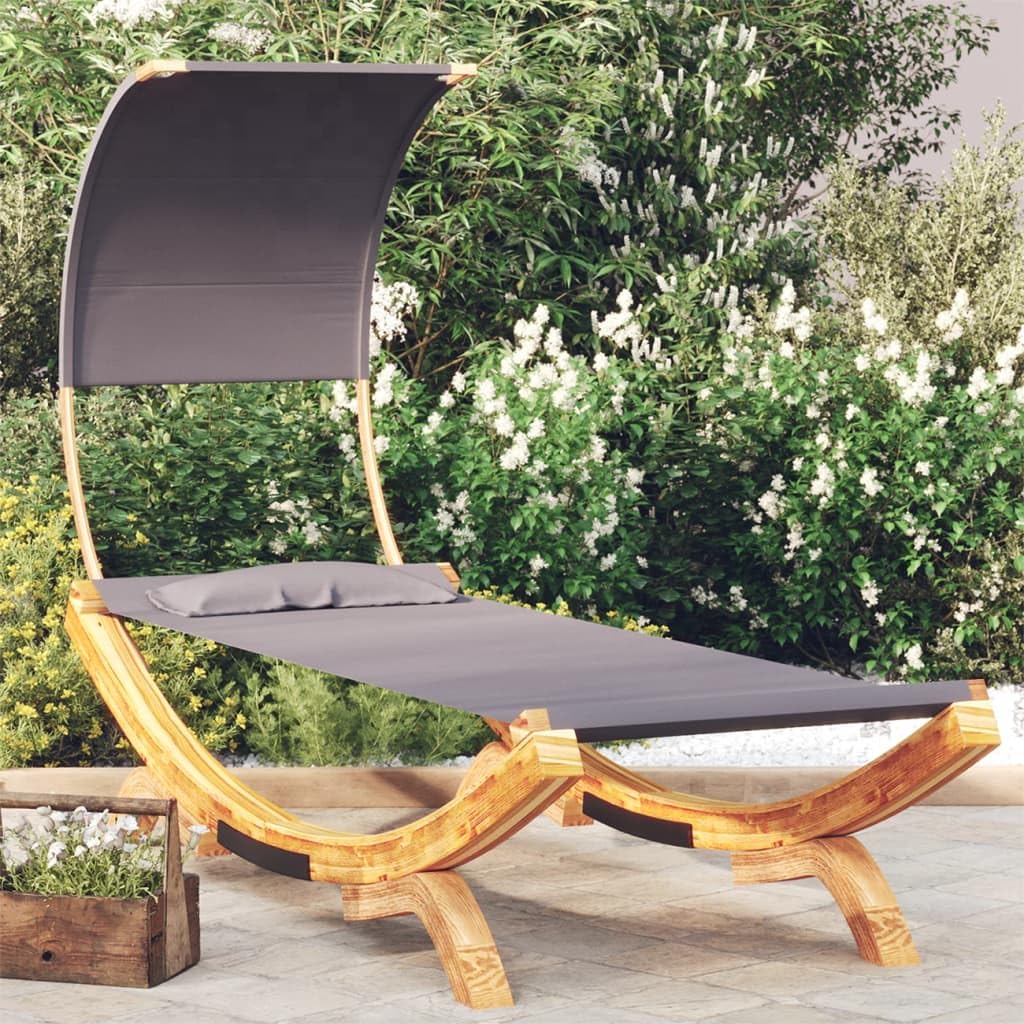 Lettino prendisole con tetto, lettino da giardino in legno massello, 100 x 200 x 126 cm, antracite, letto per esterni, letto per rilassamento, isola lounge per terrazza, balcone e piscina