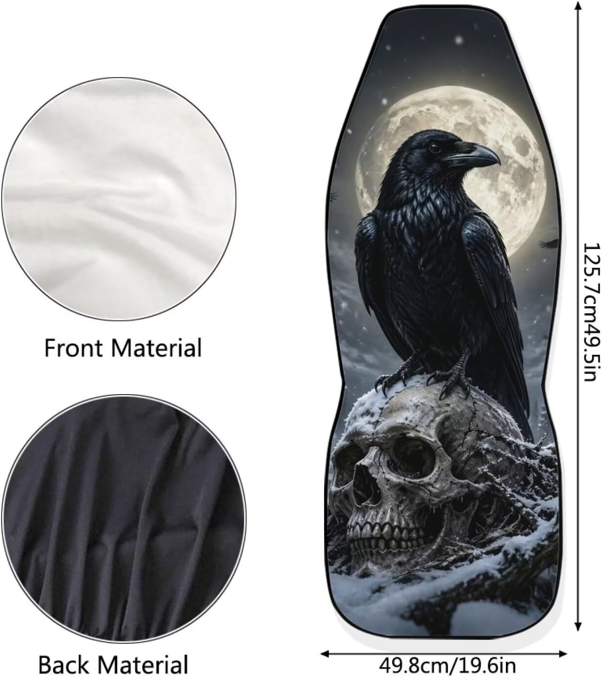 Raven Crow Skull Moon Print Car Seat Covers, 2 Pieces Washable Vehicles Front Seat Protectors, Scratch-Resistant Bucket Seat Cover Fits Most Vehicles, Sedans, Trucks, SUVs, Vans