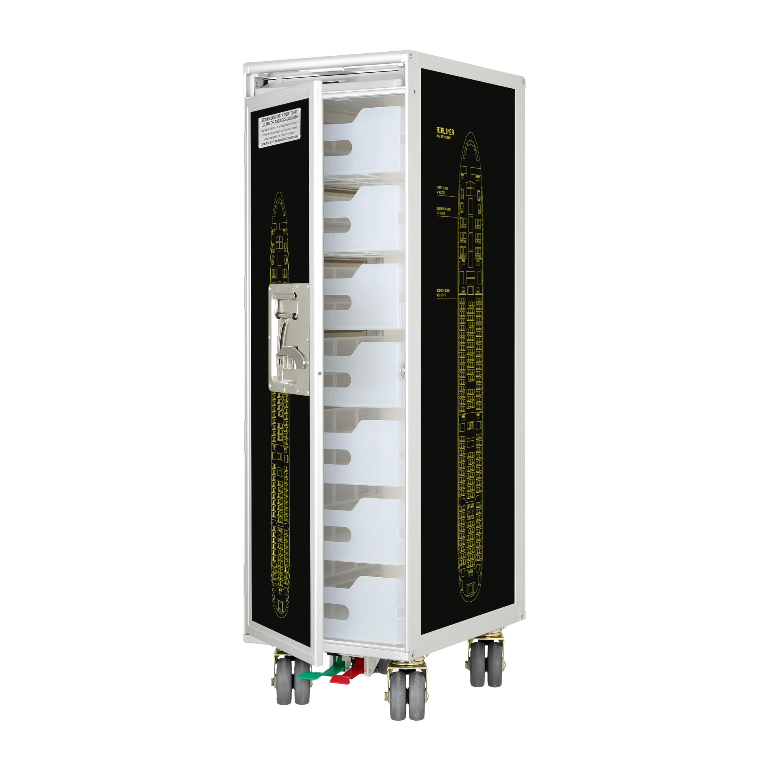 Airline Trolley Airliner, Büroschrank, Küchenwagen schmal, Aktenschrank klein, Schubladenschrank, Norm: Atlas, 103 x 30,5 x 40,5, Flugzeugtrolley, Gelb, 7 Einschübe