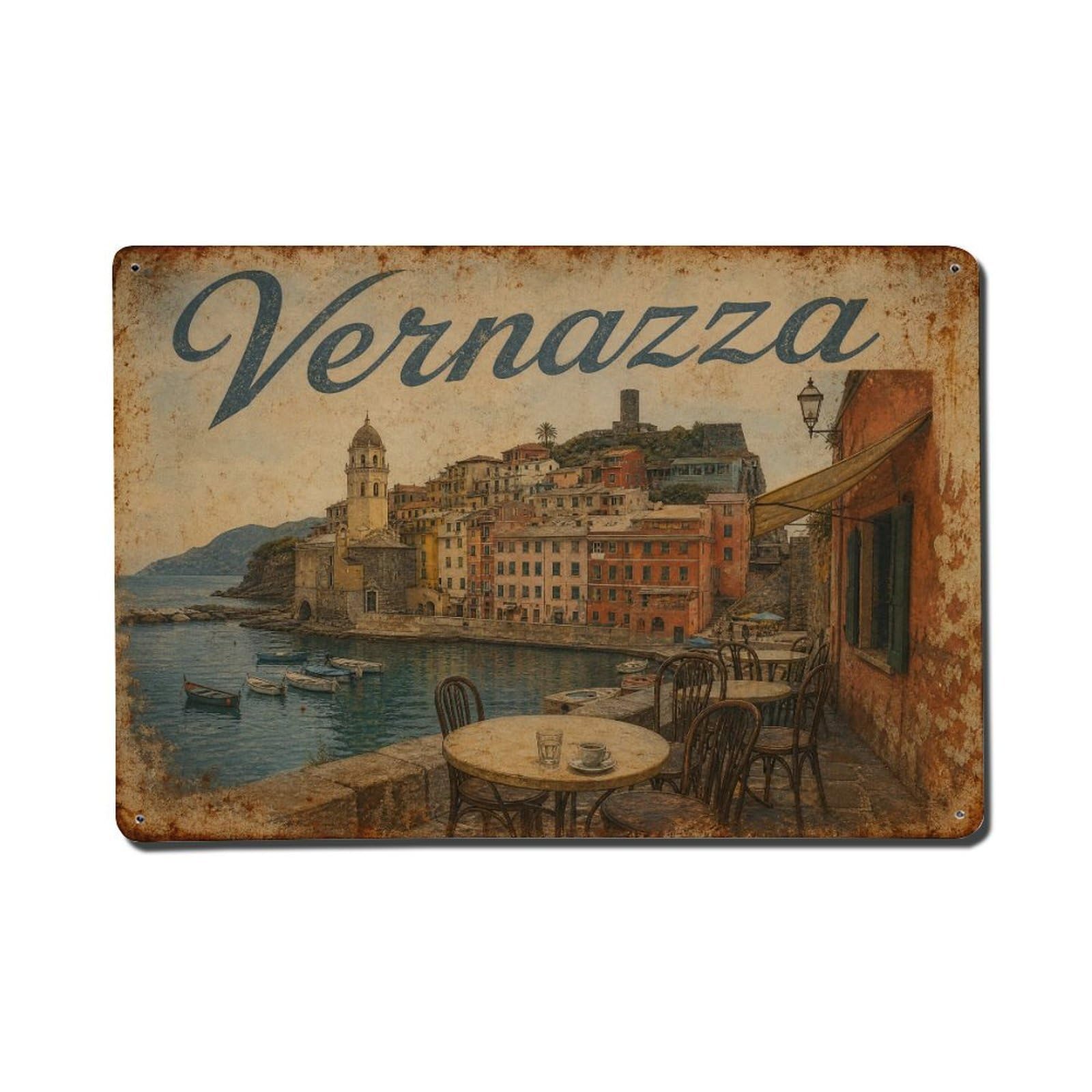 Metal Tin Sign Vernazza Italy Vintage Travel
