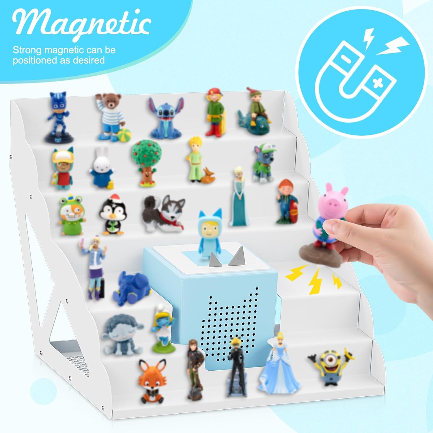 for Tonie Shelf Magnetic, Tonies Storage for Tonie Figures, 30-50 Characters and Toniebox for Girls and Boys in White