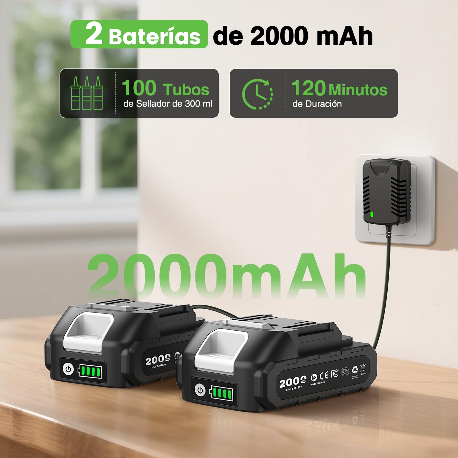 Taskstar Pistola Silicona con 2-Baterías y Luz-LED, Sin Escobillas Mejorado | Pistola Silicona Eléctrica Compatible con Makita 18V Batería de 300ml para Calafateo y Sellado, Bajo Nivel de Ruido