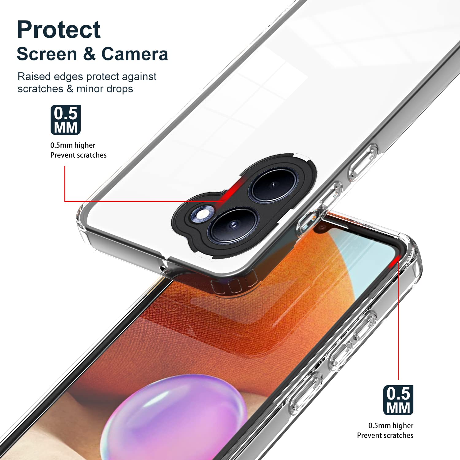 For Realme C33 3 in 1 Clear TPU Color PC Frame Phone Case(Purple