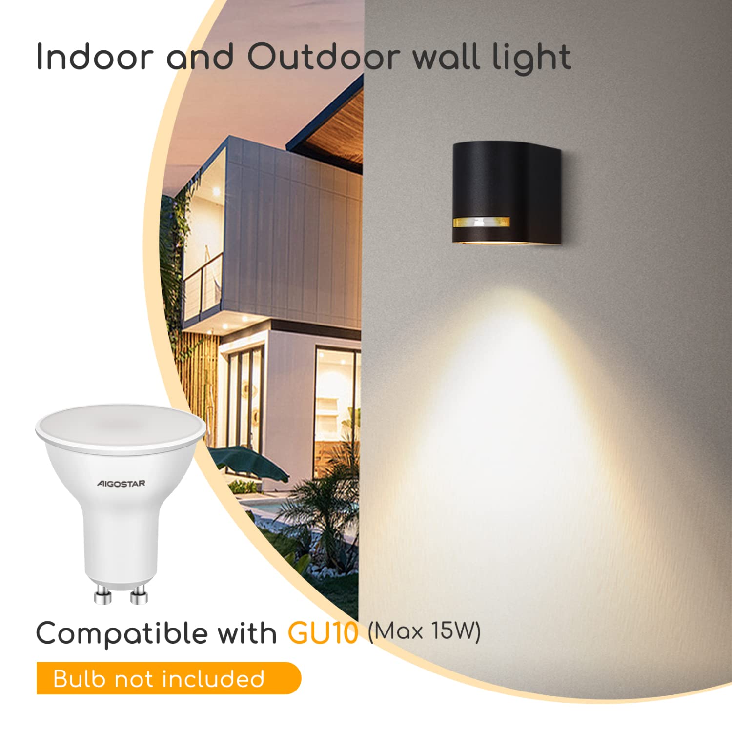 Aigostar Applique da Esterno GU10 - Lampade da Interni ed Esterni - 10 Pezzi in Alluminio Impermeabile IP65, per Patii,Giardini,Corridoi,Balconi, Vialetti, Lampadina Non Inclusa, Nero
