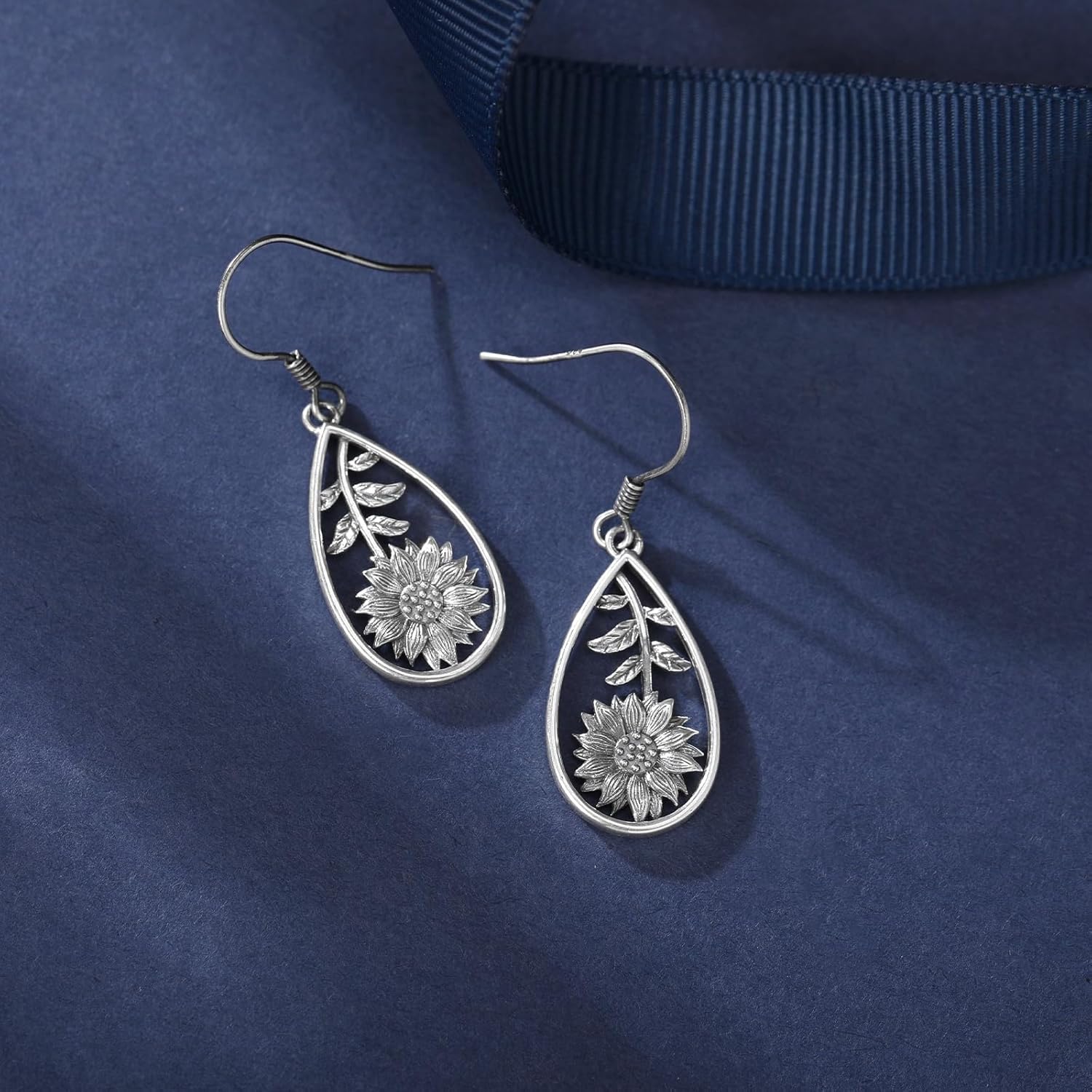 925 Sterling Silver Sunflower Dangle Earrings Boho Vintage Hypoallergenic Lightweight Jewelry Gift for Women - Image 3