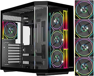 EMPIRE GAMING ECL251 Gaming PC-Gehäuse, Midi-Tower ATX, 4X 120 mm PWM-ARGB-Lüfter mit Controller-Hub, Dreifach gehärtetes Glas, USB-C (Schwarz)