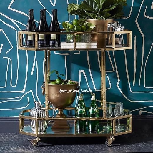 2-Tier Round Bar Trolley Mobile Serving Cart