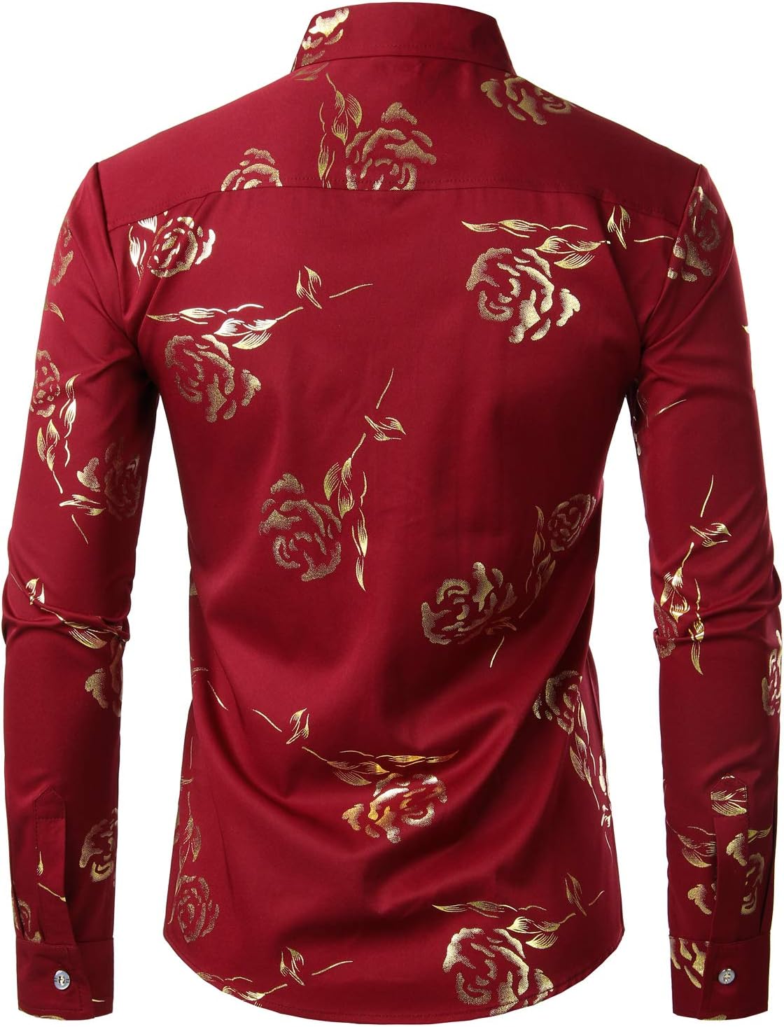 ZEROYAA Mens Hipster Gold Rose Printed Slim Fit Long Sleeve Dress Shirts/Prom Performing Shirts - Image 2