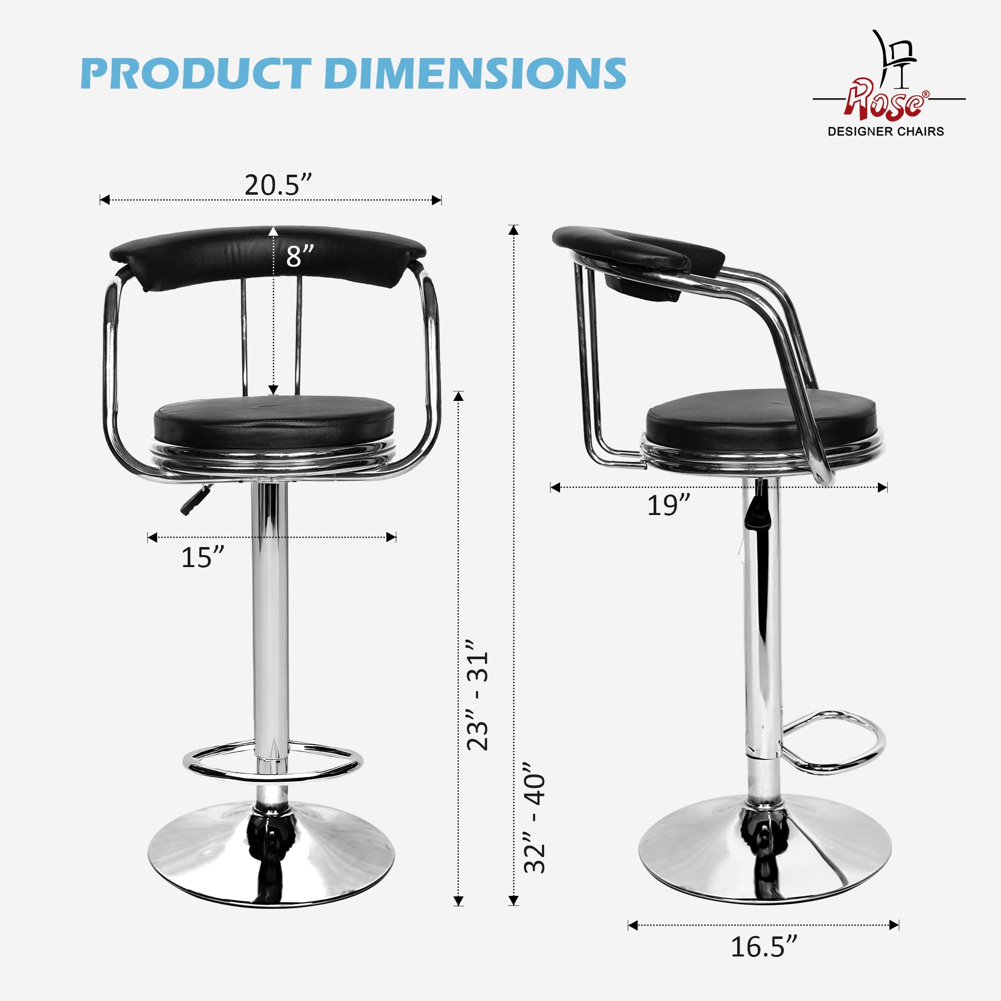 ROSE® Kiya Height Adjustable & Revolving Bar Stool/Kitchen Chair Suitable for Kitchen, Cafeteria, Dining, Office,Shops (Pack of 1) (Jet Black) 4