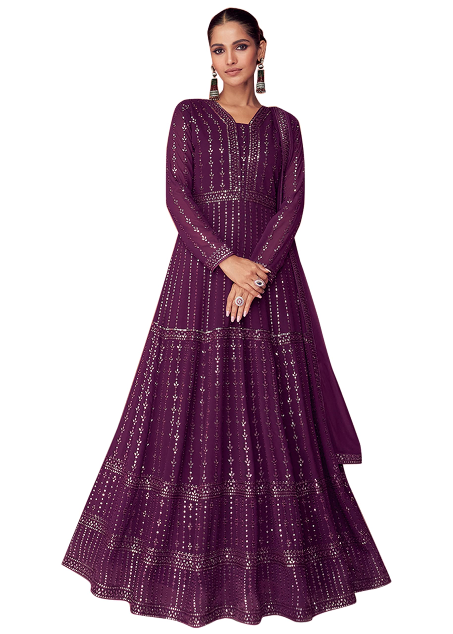 yami fashion Women's Faux Georgette with Soft Silk semi Stitched Embroidery and Hand Work Multi Color Designer Anarkali Gown-picture-16