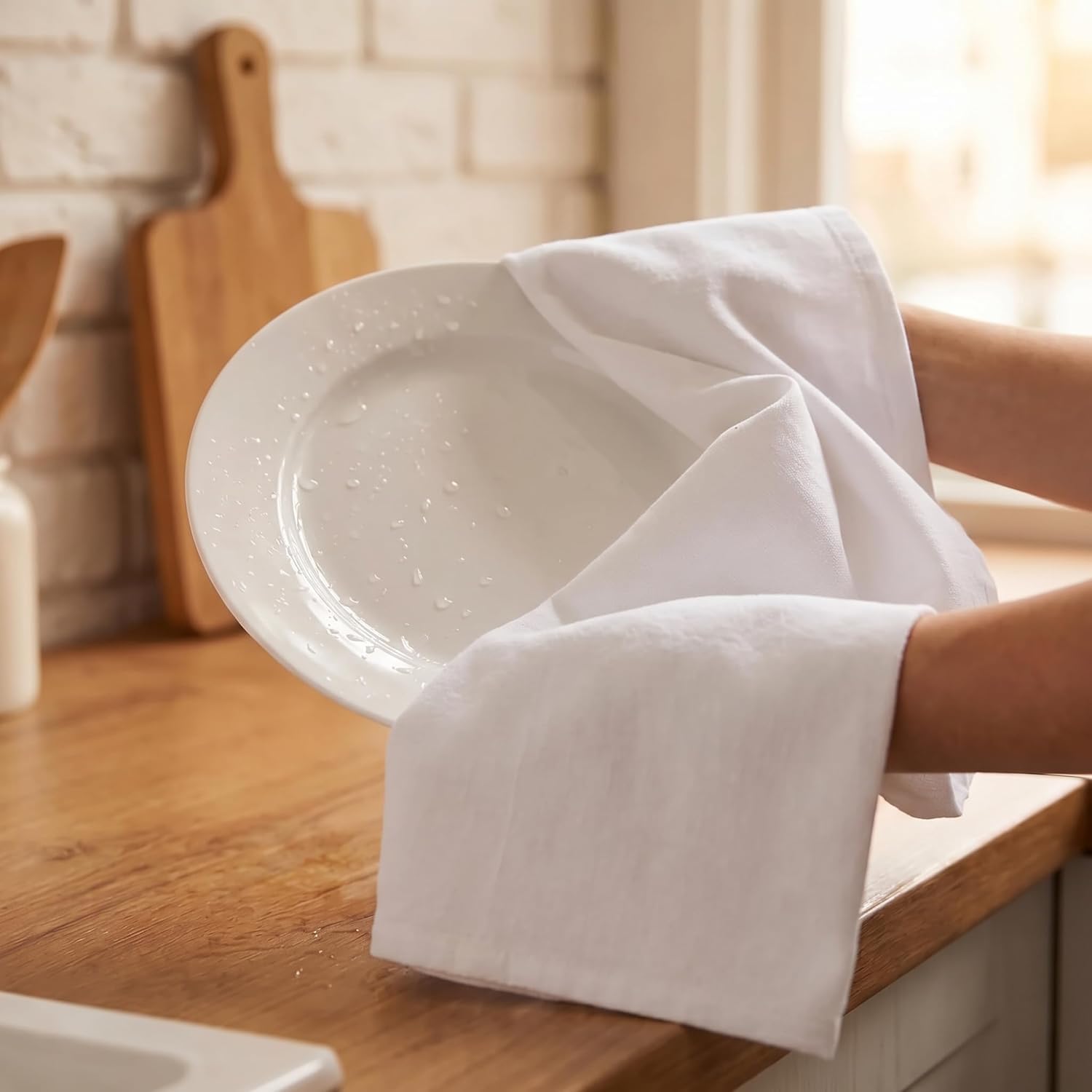 Urban Villa Kitchen Towels 100% Cotton Dish Towels for Kitchen(Set of 6) 20”x30” Dish Cloths Highly Absorbent Kitchen Linen Set with Hanging Loop Perfect for Drying Dishes Cleaning Hand Towels – White